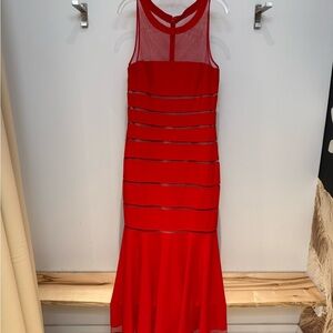 JS Collections Vibrant Red Sheer Panel Dress